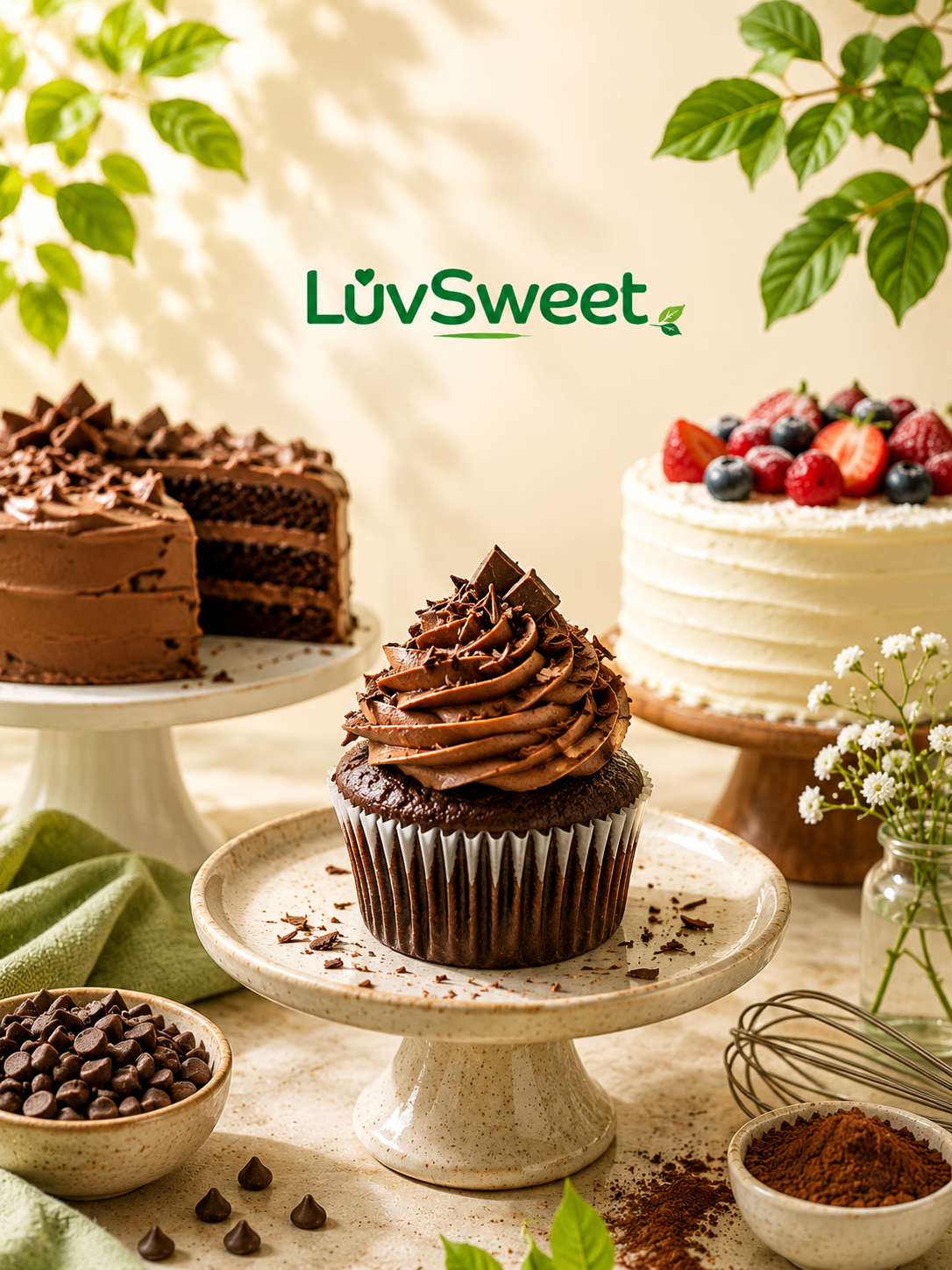 Chocolate cupcake and cakes made with LuvSweet
